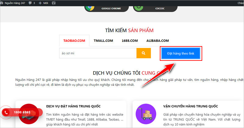 Click đặt hàng theo link