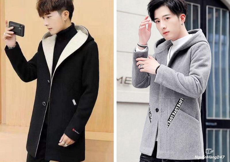 Áo măng tô liền mũ nam