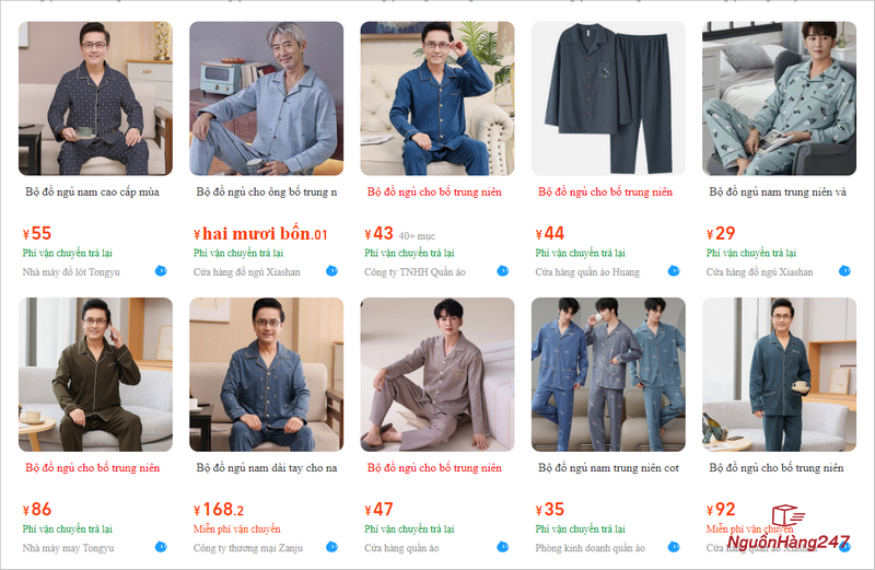 Order đồ bộ nam trung niên trên sàn TMĐT Trung Quốc