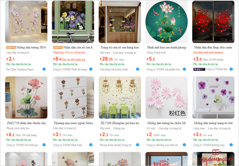 Order decal dán tường từ sàn TMĐT Trung Quốc