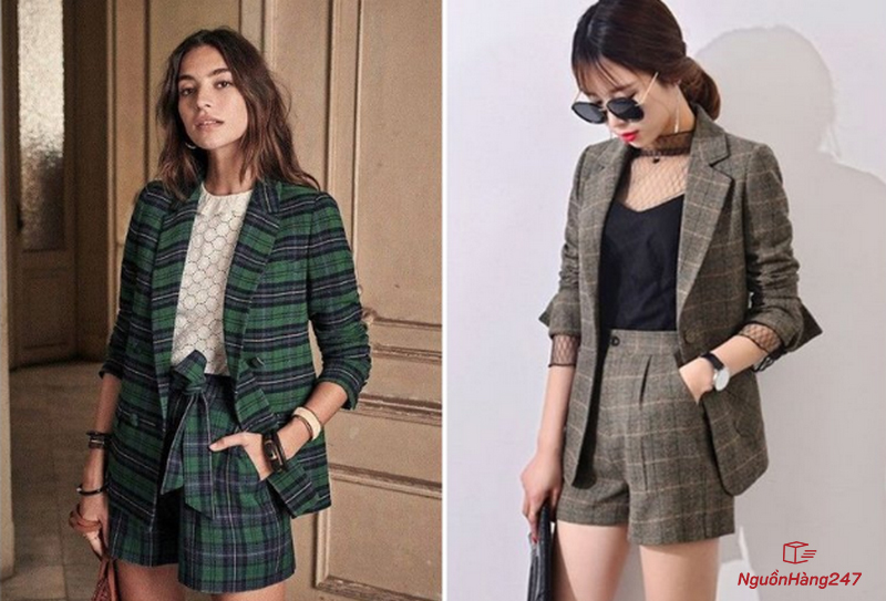 Quần short nữ kẻ caro