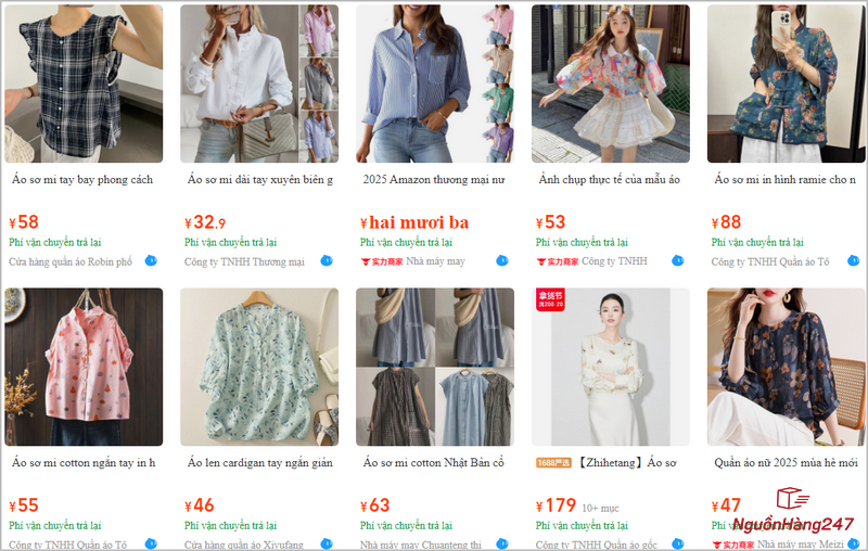 Gợi ý link order áo sơ mi nữ họa tiết giá rẻ Trung Quốc uy tín trên 1688, Taobao, Tmall