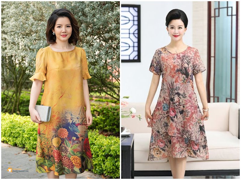 Đầm voan Trung Quốc dáng xuông