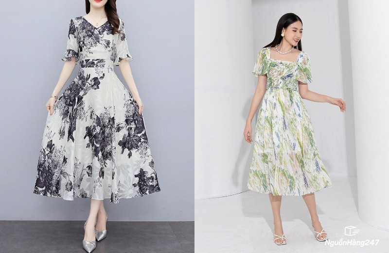 Đầm voan dáng xòe