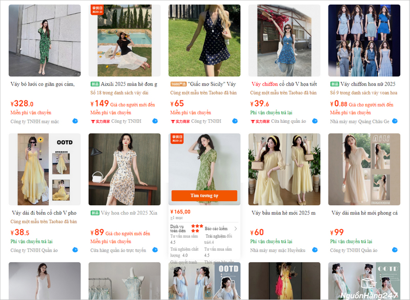 Các link shop bán đầm voan Trung Quốc đẹp, giá rẻ trên Taobao, 1688, Tmall