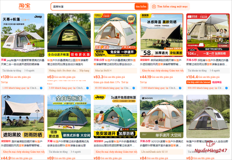 Gợi ý các shop order lều cắm trại nội địa Trung Quốc chất lượng và giá rẻ trên sàn TMĐT