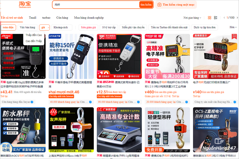 Order cân treo tại sàn TMĐT Trung Quốc