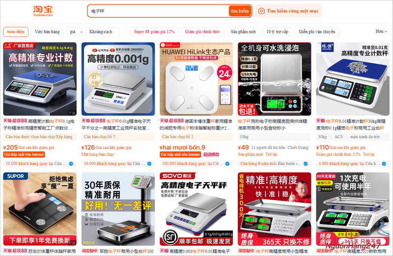 Các link shop order cân điện tử giá rẻ Trung Quốc uy tín trên Taobao, 1688…