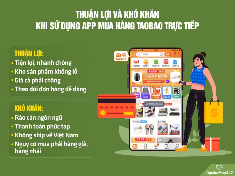 Thuận lợi và khó khăn khi sử dụng app mua hàng taobao trực tiếp