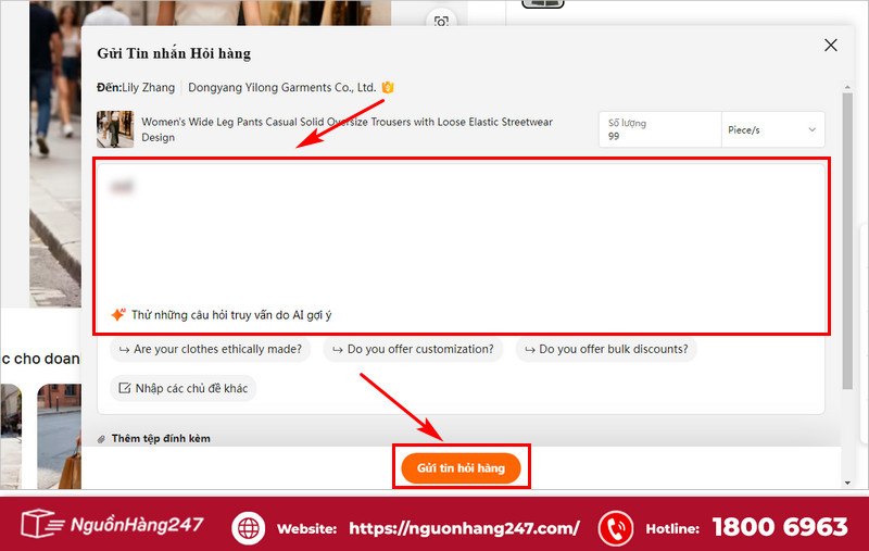 Gửi yêu cầu mua hàng theo yêu cầu cho chủ shop