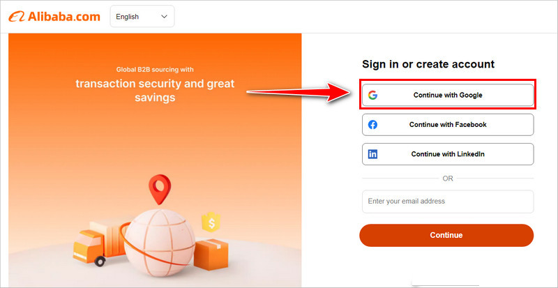 Chọn cách đăng nhập vào Alibaba