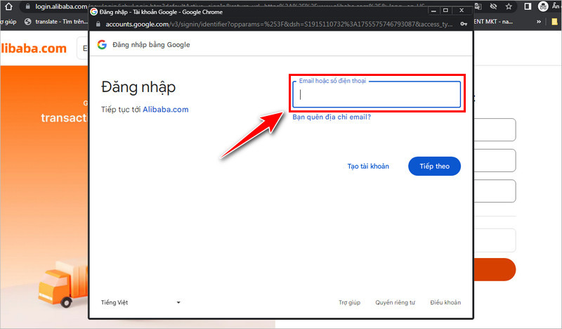 Điền email vào ô