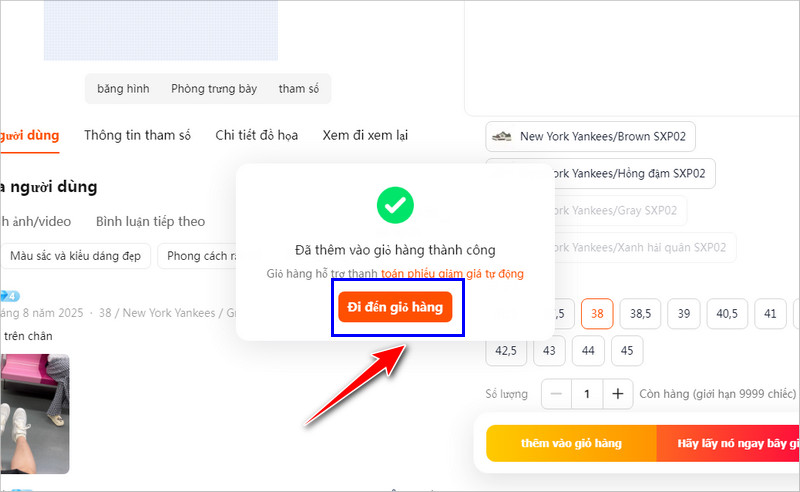 Tiếp tục chọn Giỏ hàng