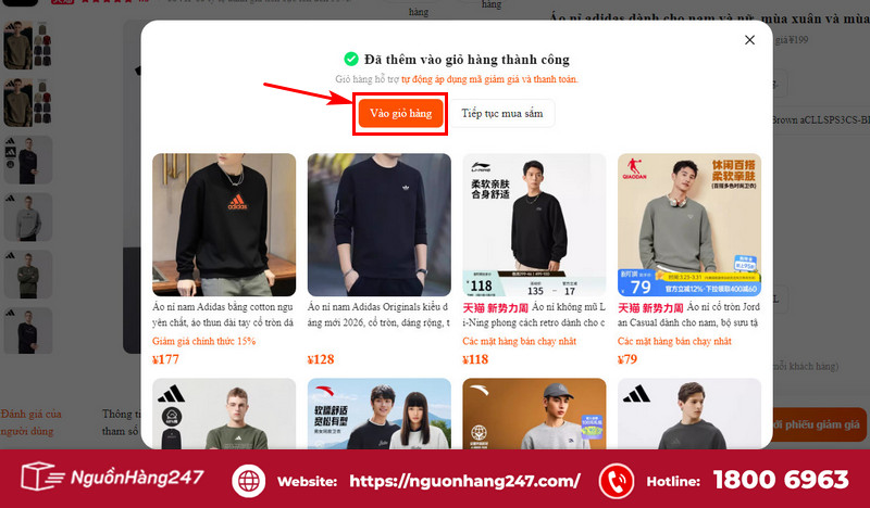 vào giỏ hàng của Tmall/Taobao 