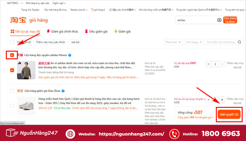 Tiến hành đặt hàng Tmall