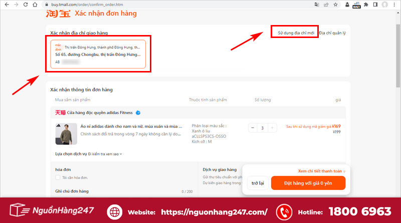 Nhập địa chỉ nhận hàng ở Trung Quốc
