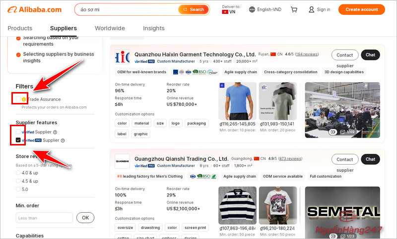 Sử dụng bộ lọc để tìm kiếm shop uy tín
