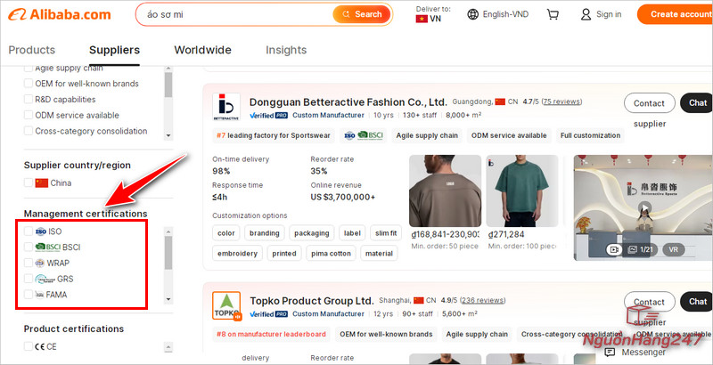 Xem chứng nhận của shop