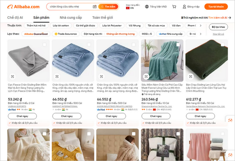 Nhập chăn lông cừu trên Alibaba 
