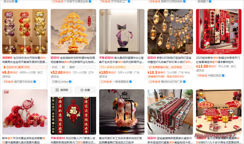 Nguồn hàng decor tết trên Taobao.com, Tmall.com