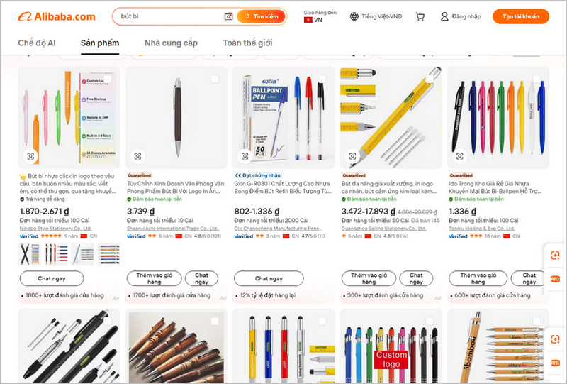 Nhập bút bi trên Alibaba.com