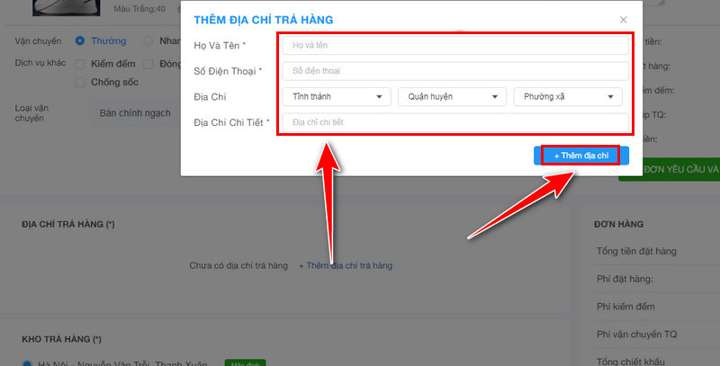 Thêm địa chỉ trả hàng