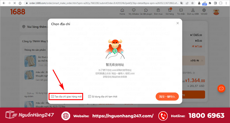 Tạo địa chỉ nhận hàng