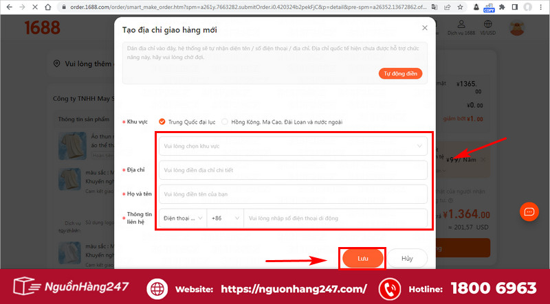 Nhập địa chỉ nhận hàng