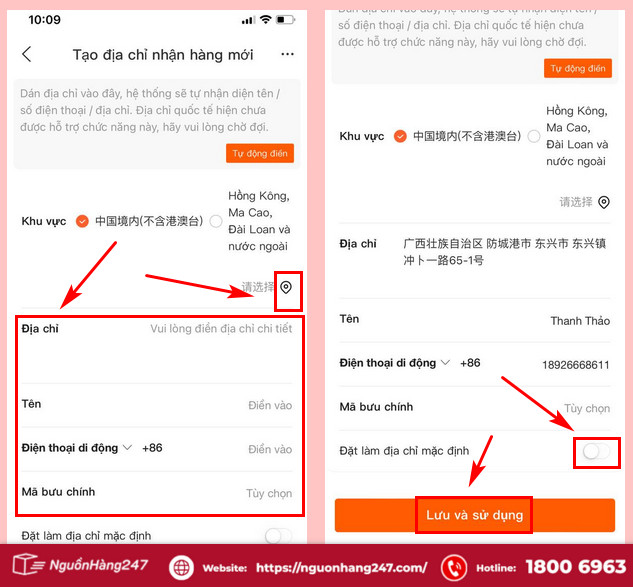 Nhập địa chỉ nhận hàng