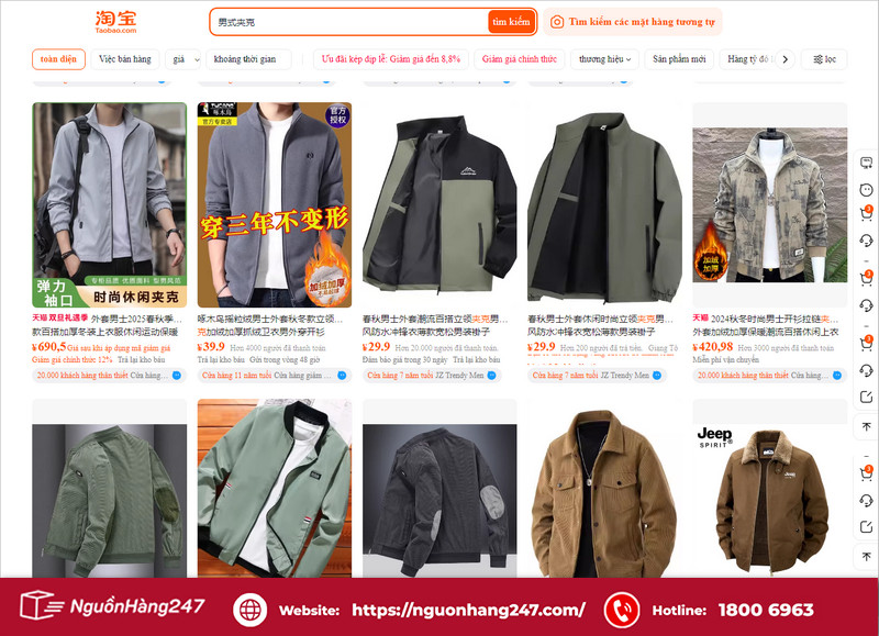 Shop nhập áo khoác Taobao nam