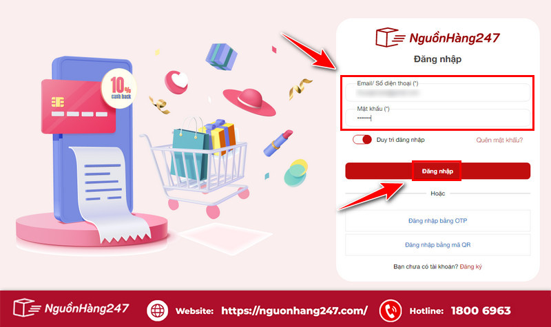 Nhập tài khoản đăng nhập