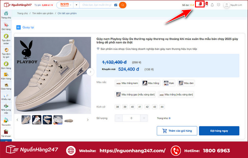 Truy cập vào giỏ hàng