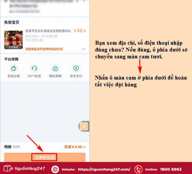 Hoàn tất việc đặt hàng trên Taobao
