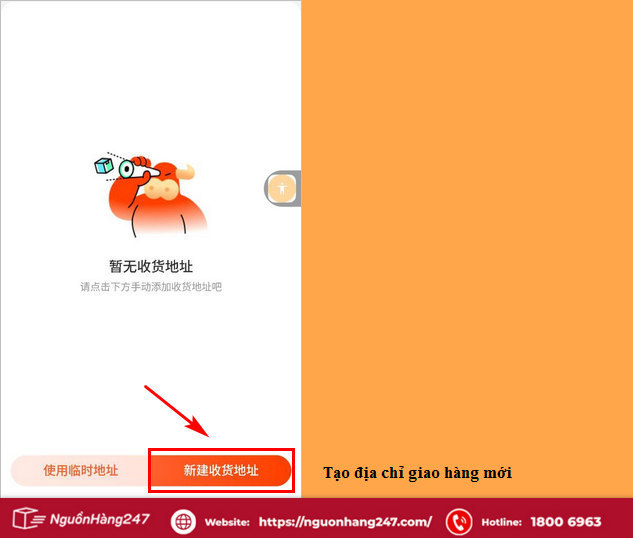 Nhấn tạo địa chỉ giao hàng mới