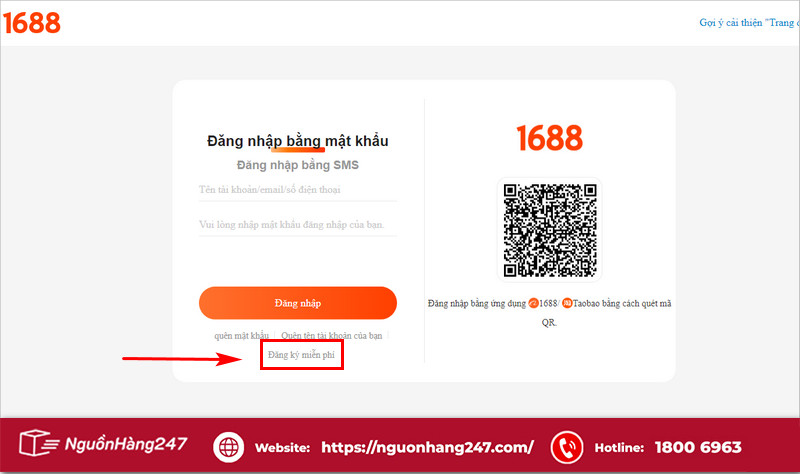 Nhấn vào phần đăng ký