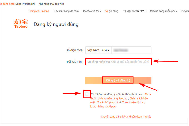 Đăng ký tài khoản Taobao