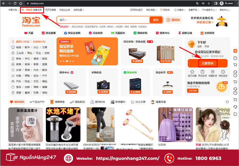 Nhấn vào ô đăng ký tài khoản