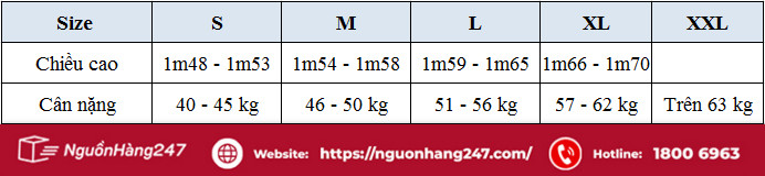 Bảng size cho áo thun nữ