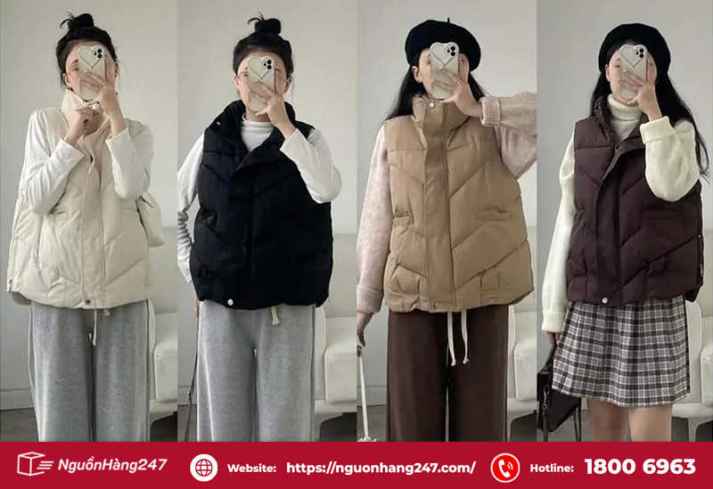 Áo phao lông vũ dáng bomber/gile