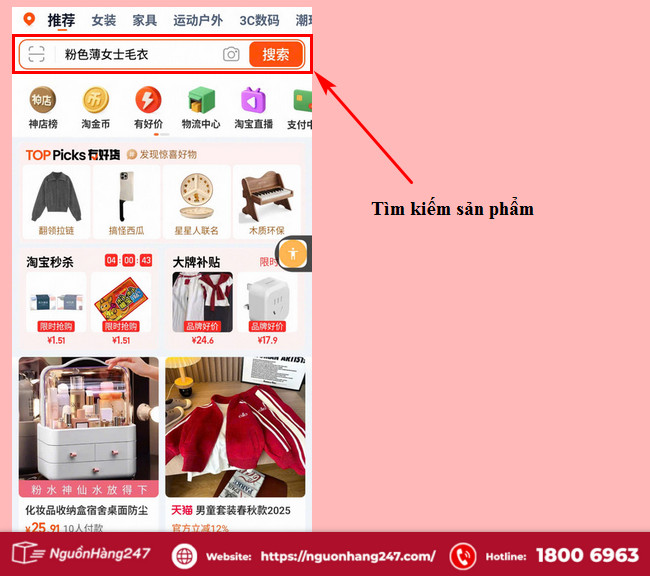 Tìm kiếm sản phẩm trên Taobao