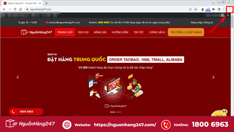 Chọn nút 3 chấm trên trình duyệt