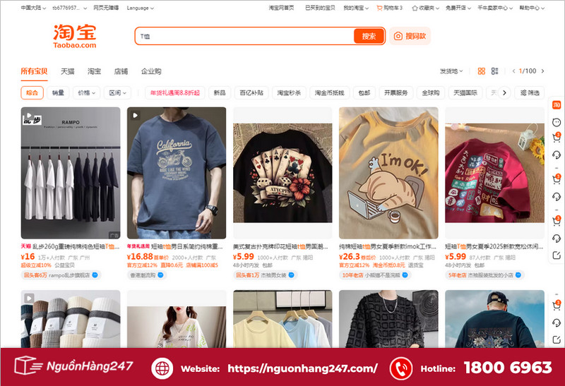 Link shop mua áo thun Taobao uy tín, giá rẻ