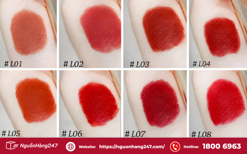Bảng màu son Perfect Diary Rouge Intense Velvet Slim Lipstick