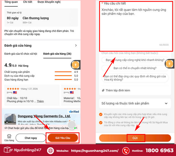 Gửi yêu cầu đến cho chủ shop