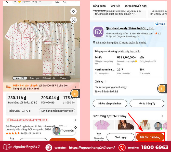 Tiến hành đặt hàng trên Alibaba