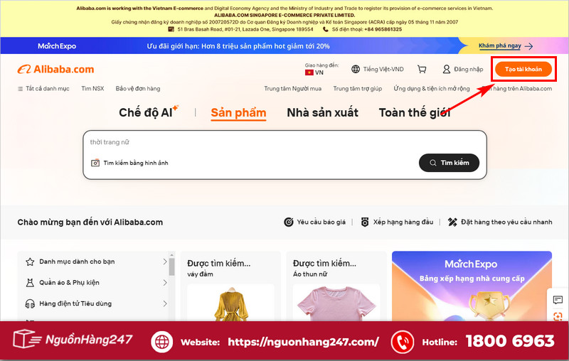 Vào trang web Alibaba