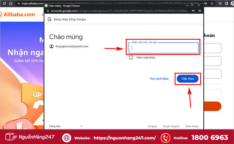 Tiến hành nhập mật khẩu email