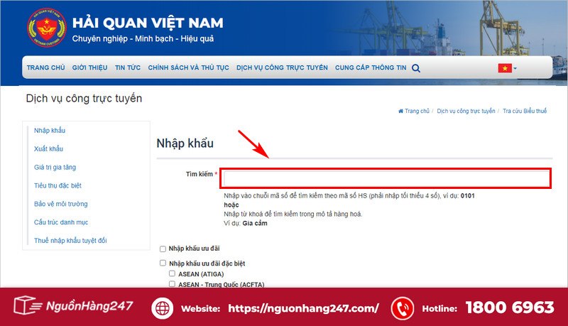 Nhập từ khóa về sản phẩm muốn tìm mã HS