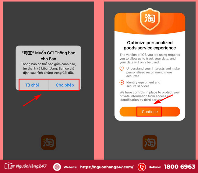 Cho phép hoặc từ chối Taobao gửi thông báo