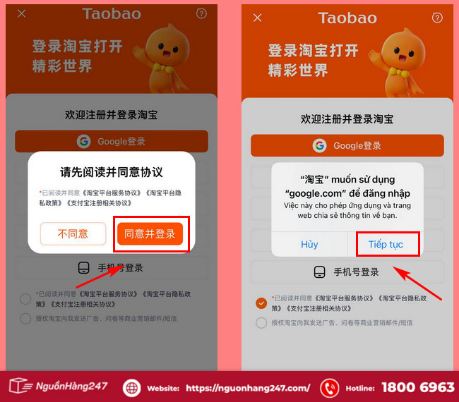 Đăng nhập tài khoản vào app mua hàng taobao